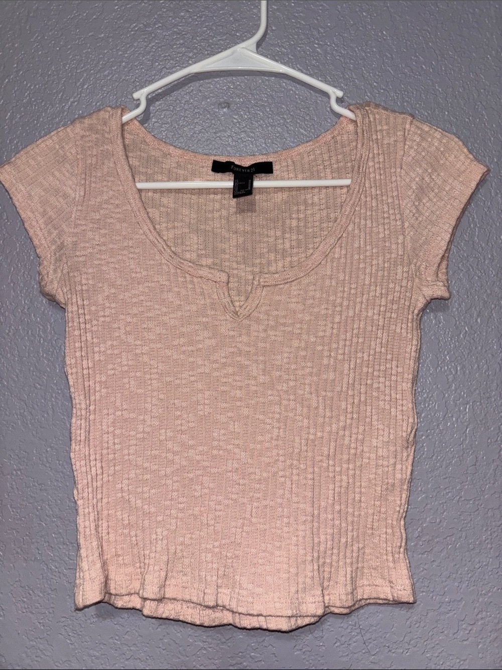 Forever 21 Ribbed Notch Scoop Crop Top - Light Pink